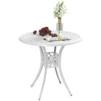 Outsunny 30-inch Round Patio Dining Table with Umbrella Hole Cast Aluminium Outdoor Bistro Table, White(m-9)