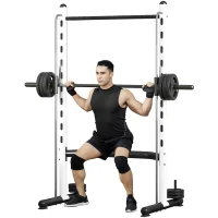 Soozier Squat Rack with Pull Up Bar and Barbell Bar Adjustable Bench Press Multi-Function Weight Lifting Half Rack, White(m-11)