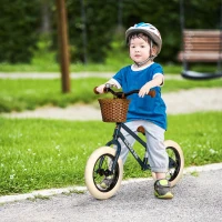 Qaba Kids Balance Bike with Basket, Adjustable Height Handlebars, Soft-Grip Push Bike with Bell, Rubber Tires, Skill-Improving Training Bike Ages 3-6, Little Kids Outdoor Toys(m-2)