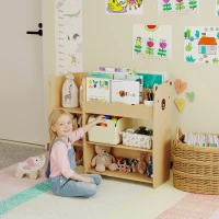 Qaba Kids Bookshelf and Toy Storage Organizer, 3 Tier Montessori Toy Organizer with Open Display for Nursery, Natural(m-8)