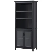 HOMCOM 71" Bookcase Storage Hutch Cabinet with Adjustable Shelves and Glass Doors for Home Office, Kitchen, Living Room, Black(m-11)