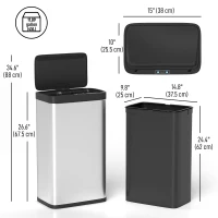 HOMCOM 12 Gallon (45 L) Sensor Can, Automatic Garbage Can with Soft-Close Lid, Fingerprint-Proof Stainless Steel, Silver(m-3)