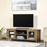 HOMCOM Modern TV Stand, Entertainment Center with Shelves and Cabinets for Flatscreen TVs up to 60" for Bedroom, Living Room, Brown Wood Grain(m-10)