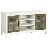 HOMCOM TV Cabinet, Farmhouse TV Stand for 55 Inch TV, Entertainment Center with Adjustable Shelves and Doors for Living Room, White(m-1)