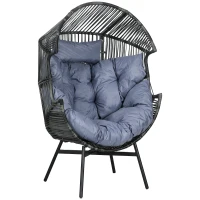Outsunny Wicker Egg Chair Outdoor Indoor Rattan Oversized Patio Lounge Chair with 5.5" Cushions and Headrest, Grey(m-9)