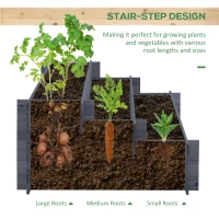 Outsunny 3-Tier Wood Raised Garden Bed, Elevated Planting Box, Outdoor Vegetable Flower Container, Herb Garden Indoor Kit, Gray(m-5)