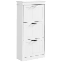 HOMCOM Slim Shoe Cabinet with 3 Flip Drawers and Adjustable Shelves, Narrow Shoe Cabinet for 15 Pairs of Shoes, White(m-9)