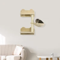 PawHut Wall-Mounted Cat Tree with Hammock for a Cute Cat Bed, Modern Cat Tree with Scratching Post & Cat Shelves, Climbing Playground Kitty Tower(m-10)