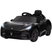 Qaba Maserati Gran Turismo Licensed 12V Kids Electric Car w/ Remote Control, Soft Start, LED Lights, Music, Horn, Black(m-1)