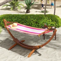 Outsunny 10' Wood Outdoor Hammock with Stand Rainbow Bed, Heavy Duty Roman Arc Hammock for Single Person for Patio, Multi Color(m-2)