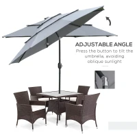 Outsunny 9FT 3 Tiers Patio Umbrella Outdoor Market Umbrella with Crank, Push Button Tilt for Deck, Backyard and Lawn, Dark Gray(m-4)