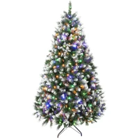 HOMCOM 7.5ft Pre-lit Artificial Christmas Tree White-Tipped Hinged Full Xmas Tree with 1378 Tips(m-11)