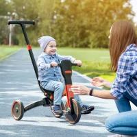 Aosom 4-in-1 Toddler Tricycle, Adjustable Balance Bike, Kids Bike, Baby Bicycle Push Trike for Kids 2-4 with Folding Trike Handle, Outdoor Toy for Toddlers & Kindergarteners, Red(m-2)