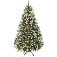 HOMCOM 7.5ft Pre-lit Artificial Christmas Tree White-Tipped Hinged Full Xmas Tree with 1378 Tips(m-1)
