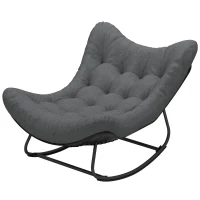 Outsunny Outdoor Rocking Chair, Oversized Patio Egg Chair with Padded Cushion, Rattan Wicker for Indoor, Backyard, Dark Grey(m-2)