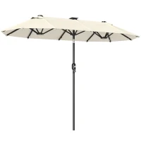 Outsunny 10ft Double-Sided Patio Umbrella with 35 LED Lights, 12 ribs, Extra Large Outdoor Parasol with Twin Canopy, Beige(m-2)