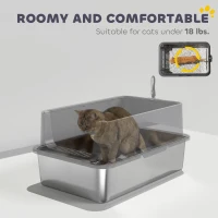PawHut Extra Large Stainless Steel Cat Litter Box with Scoop & Pad, Anti-Urine Leakage, Easy Cleaning, Non-Sticky(m-7)