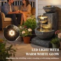 Outsunny 3-Tier Outdoor Water Fountain, Garden Waterfall Fountain with LED Lights and Pump, Indoor Freestanding Resin Waterfall(m-4)
