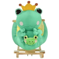 Qaba Kids Ride-On Rocking Horse Toy Frog Style Rocker with Fun Music, Seat Belt & Soft Plush Fabric Hand Puppet for Children 18-36 Months(m-8)