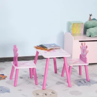 Qaba 3-Piece Kids Wooden Table and Chair Set with Crown Pattern Gift for Girls Toddlers Arts Reading Writing Age 2-4 Years Pink(m-10)