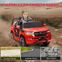 Qaba 12V Toyota LAND CRUISER Licensed Kids Car w/ Remote Control, Four Wheel Spring Suspension, Soft Start, LED Light, Red(m-7)