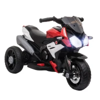 Qaba Kids Electric Motorcycle Ride-On Toy, with 3 Wheels, Music, Horn, Lights, Red(m-9)