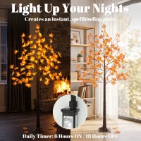 HOMCOM 6FT Artificial Lighted Maple Tree with 96 LED Lights, Daily Timer, Fall Decoration with Bendable Branches(m-4)