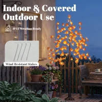 HOMCOM 6FT Artificial Lighted Maple Tree with 96 LED Lights, Daily Timer, Fall Decoration with Bendable Branches(m-7)