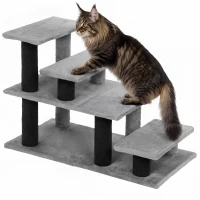 PawHut Pet Stairs, Cat Stairs with 2/3/4-Step Flexible Setup for Bed, Sofa, Gray(m-11)