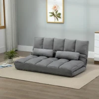 HOMCOM Convertible Floor Sofa Chair, Folding Couch Bed, Guest Chaise Lounge with 2 Pillows, Adjustable Backrest and Headrest, 51.25" L, Light Gray(m-10)