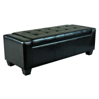 HOMCOM 51" Faux Leather Rectangular Tufted Storage Ottoman for Living Room, Entryway, or Bedroom, Black(m-1)