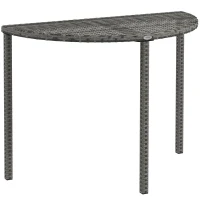 Outsunny Half Round Side Table, PE Rattan Coffee Table with Metal Frame for Patio, Garden, Balcony, Grey(m-9)
