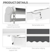 Outsunny 13' x 8' Patio Awning, Manual Retractable Sun Shade with UV Protection and Easy Crank Opening, Dark Gray(m-7)