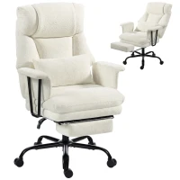 HOMCOM Office Chair, 400 lbs Heavy Duty Linen Computer Desk Chair with Lumbar Support, Wide Seat, Spring Cushion, Cream White(m-13)