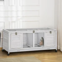 PawHut Wooden Rabbit Hutch with Wheels, Dividers for Indoor Use, Light Gray(m-2)