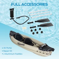 Outsunny K2 Kayak, 2 Person Inflatable Kayak, Includes Paddles, Aluminum Oars, Repair Kit, Portable Tandem Blow Up Boat, Beige(m-7)