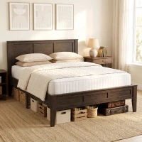 HOMCOM Queen Size Bed Frame with Headboard and Footboard, Mid-Century Modern Platform Bed Frame with Under-Bed Storage, Walnut(m-9)