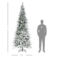 HOMCOM 9' Unlit Snow Flocked Pine Artificial Christmas Tree with Realistic Branches and 1159 Tips, Green(m-3)