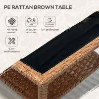 Outsunny Rattan Side Table, Outdoor End Table with Storage Shelf, Aluminum Frame Square, Coffee Table with Tempered Glass Top, Sand(m-4)