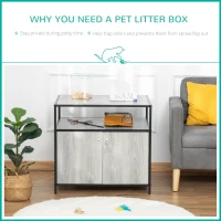 PawHut Wooden Cat Litter Box Enclosure, Hidden Kitten Washroom, Indoor End Table with Magnetic Doors & Storage Shelves, Gray(m-4)