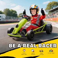 Aosom 24V Electric Go Kart for Kids, Drift Ride-On Racing Go Kart with 2 Speeds, for Boys Girls Aged 8-12 Years Old, Green(m-4)