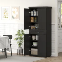 HOMCOM 72" Storage Cabinet, Freestanding Kitchen Pantry Cabinet with 4 Doors, Drawer and 3 Adjustable Shelves, Black(m-8)