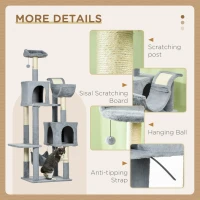 PawHut Tall Cat Tree for Indoor Cats, 70" Multi-Level Cat Tower with Hammock, Cat Bed, Cat Condo with Sisal Scratching Posts, Bluish Grey(m-5)
