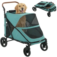 PawHut Dog Stroller for Large Dogs Up to 66 LBS with All-Terrain Spring Suspension, 8-Position Adjustable Handle, Teal(m-11)