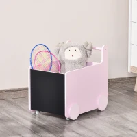 Qaba's Kids' Storage Cabinet, Organizer for Books, Crafts, Rollable Toy Chest Safely Transport Bookshelf with Included Wheels, Clean Play Room, Pink(m-10)