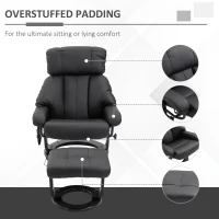 HOMCOM Massage Recliner Chair with Ottoman, 360° Swivel Recliner and Footstool, PU Leather Reclining Chair with Side Pocket and Remote Control, Black(m-5)