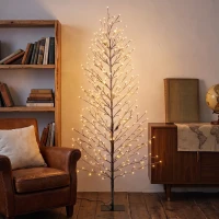 HOMCOM 6FT Lighted Snow-Flocked Twig Tree with Fairy Lights 328 LED, Artificial Tree for Home Indoor Sheltered Outdoor(m-8)