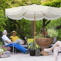 Outsunny 9FT Patio Umbrella Parasol, UPF 30+ Outdoor Market Umbrella with Crank, 8 Ribs, Push Button Tilt, Cream White(m-1)