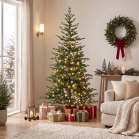 HOMCOM 6ft Prelit Sparse Christmas Tree with Downswept Hinges Warm White LED Lights, Green(m-1)