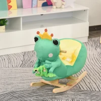 Qaba Kids Ride-On Rocking Horse Toy Frog Style Rocker with Fun Music, Seat Belt & Soft Plush Fabric Hand Puppet for Children 18-36 Months(m-10)